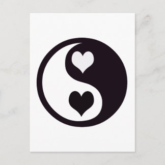 Postal Ying y corazones blancos y negros de Yang