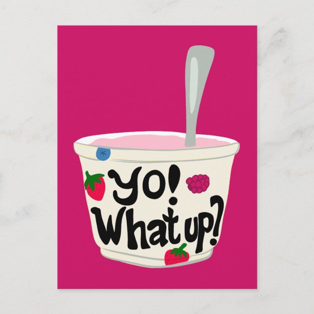 Postal ¡Yo! ¿Qué Pasa? Cute griego Yogurt Cup Blank (Anverso)