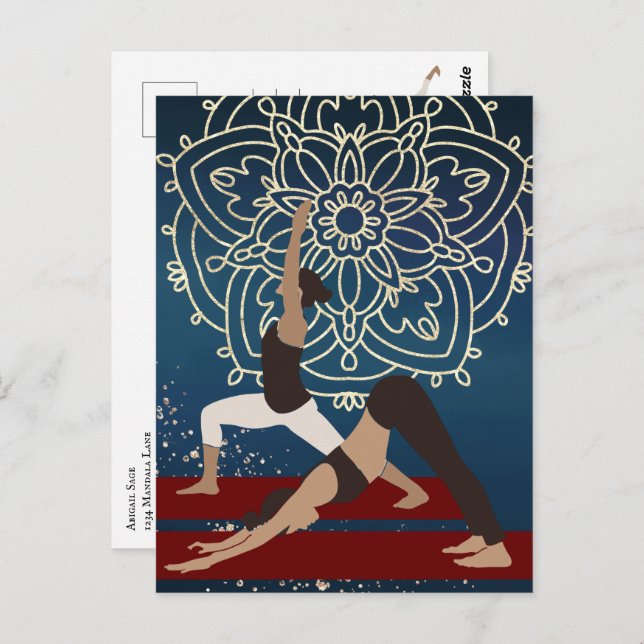 Postal Yoga Gold, Blue y Red Mandala Personalizada (Anverso / Reverso)