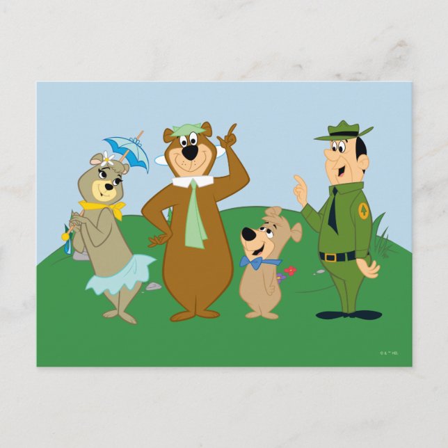 Postal Yogi Bear y Amigos Clásica Postura (Anverso)