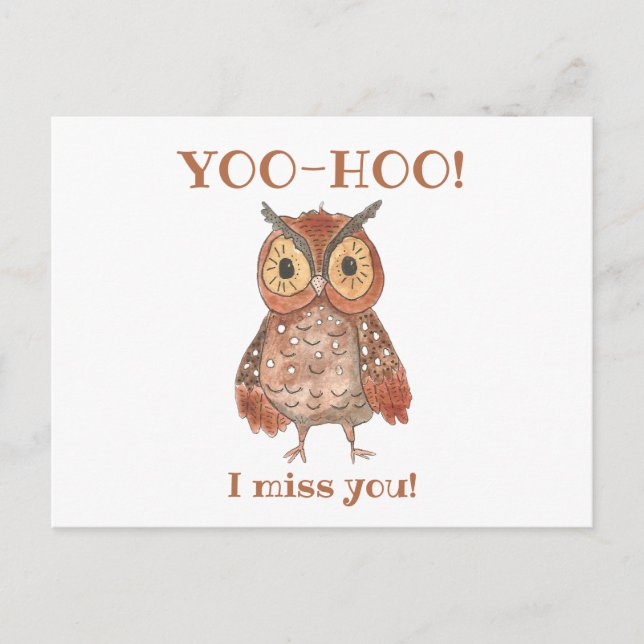 Postal Yoo-hoo Cute Owl Te Extraño De Maestra Escolar (Anverso)