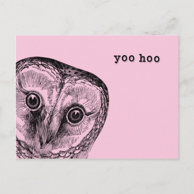 Postal Yoo Hoo Owl saluda de rosa (Anverso)