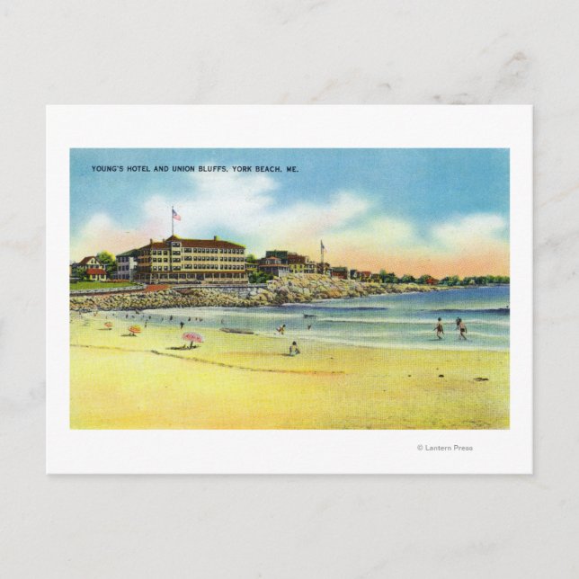 Postal York Beach View of Young's Hotel and Union (Anverso)