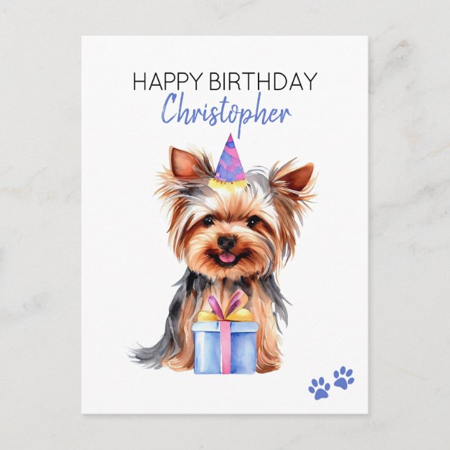 Postal Yorkie Dog Personalizado Feliz Cumpleaños (Anverso)