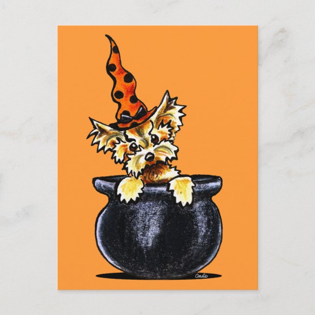 Postal Yorkie Halloween Good Witch Off Leash Art™ (Anverso)
