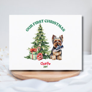 Postal Yorkie Perro Acuarela Navidad Personalizado