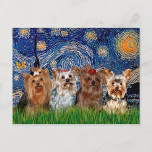 Postal Yorkshire Terrier Cuádruple - Noche estrellada
