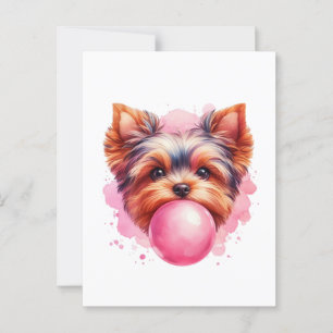 Postal Yorkshire Terrier Dog w Pink Bubblegum Watercolor