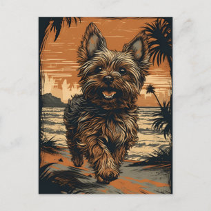 Postal Yorkshire-terrier en la playa
