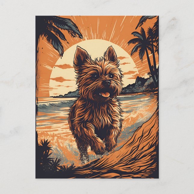 Postal Yorkshire-terrier en la playa (Anverso)