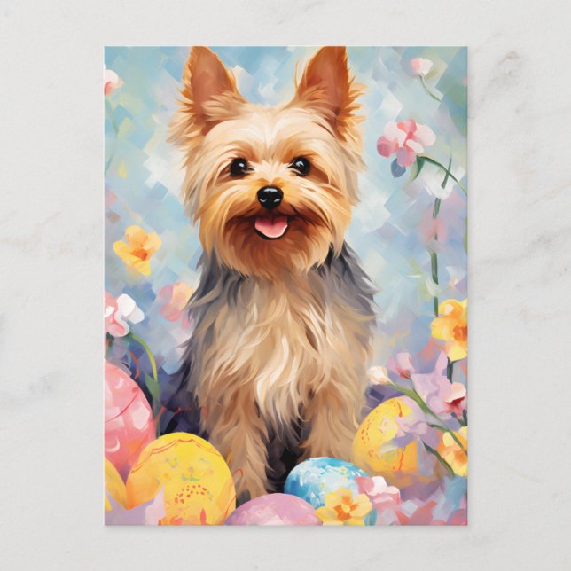 Postal Yorkshire Terrier Feliz Pascua (Anverso)