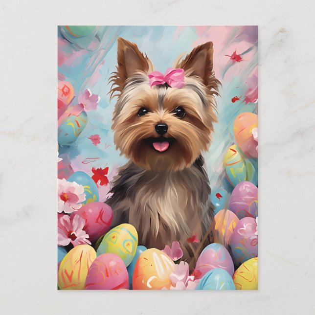 Postal Yorkshire Terrier Feliz Pascua (Anverso)