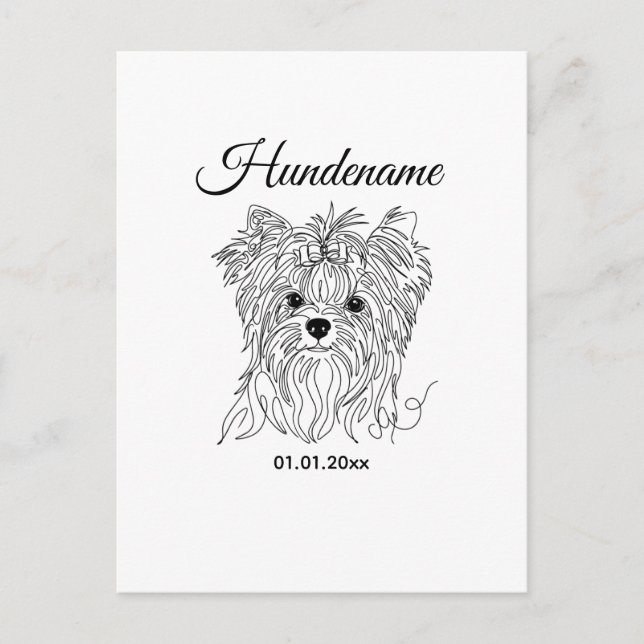 Postal Yorkshire Terrier one line art customizable dog (Anverso)