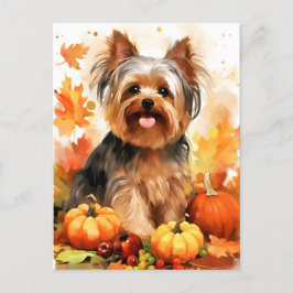 Postal Yorkshire Terrier Otoño Día de Acción de Gracias 
