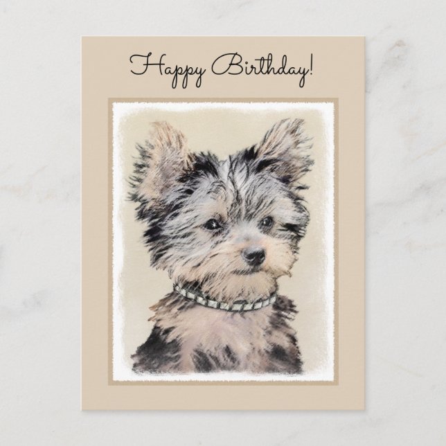 Postal Yorkshire Terrier Puppy Pintando Arte Original De  (Anverso)