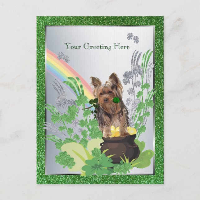 Postal Yorkshire Terrier Puppy St Pattys - Personalizar I (Anverso)