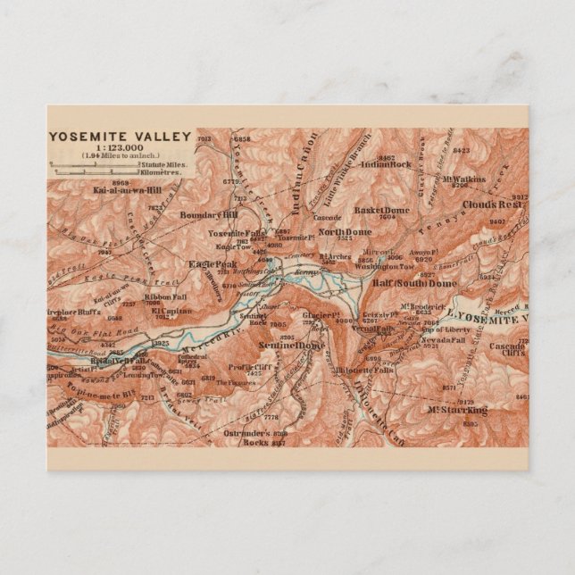 Postal  Yosemite Valley Map Postcard (Anverso)