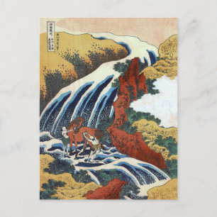 Postal Yoshitsune lavando su caballo Bella Artes Hokusai