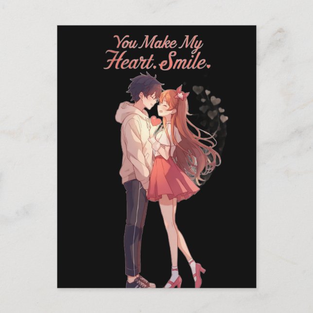 Postal You Make My Heart Smile Anime Couple T-Shirt (Anverso)