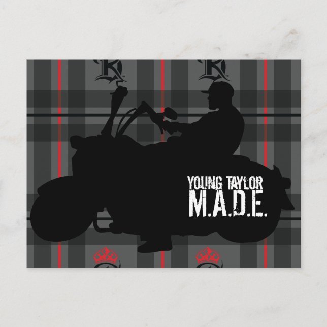 Postal Young Taylor M.A.D.E. Poster de motocicletas (Anverso)