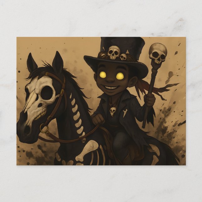 Postal Young Voodoo Doc sobre el caballo de cráneo (Anverso)