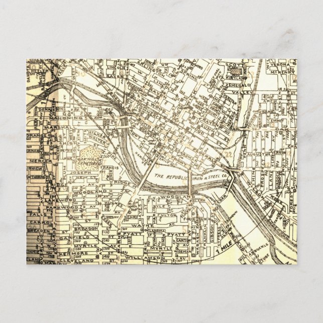 Postal Youngstown, OH Vintage Map (Anverso)