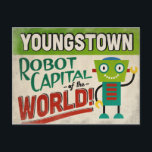 Postal Youngstown Ohio Robot - Funny Vintage<br><div class="desc">Un divertido diseño de viaje de la época de Youngstown Ohio presentando un robot amistoso con un divertido texto de estilo retro que dice,  "¡Youngstown,  la capital del Robot del mundo!"</div>