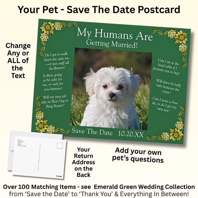 Postal Your Pet Photo Save The Date Emerald Green & Gold (Subido por el creador)
