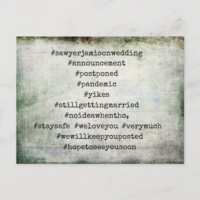 Postal Your Top 12 Hashtags Grunge Postponed Wedding (Anverso)