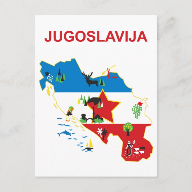 Postal Yugoslavia, mapa turístico, viaje vintage (Anverso)