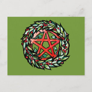 Postal Yule Wreath Pentacle Pagan