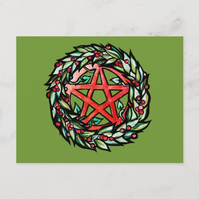 Postal Yule Wreath Pentacle Pagan (Anverso)