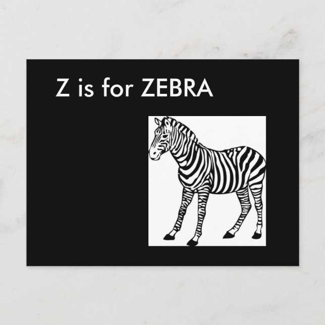 Postal "Z" es para Zebra Alphabet Flashcard (Anverso)