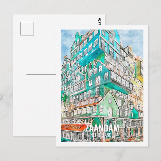 Postal Zaandam Países Bajos Famoso Travel Place Watercolo (Anverso / Reverso)