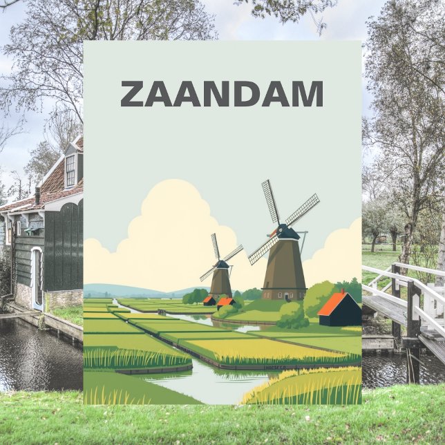 Postal Zaandam, Países Bajos Windmills Travel Vintage (Zaandam Travel Postcard)