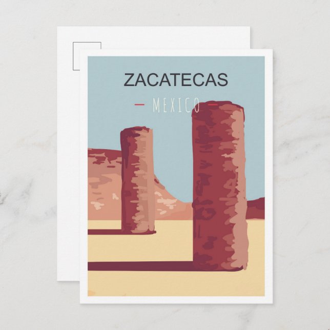 Postal Zacatecas Ilustracion de Viajes de Arte de México (Anverso / Reverso)