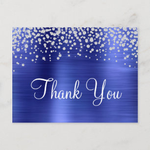 Postal Zafiro Azul Foil Diamante Confeti Gracias