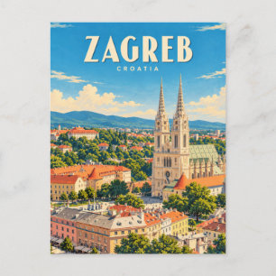 Postal Zagreb Croacia Arte de Viaje Vintage