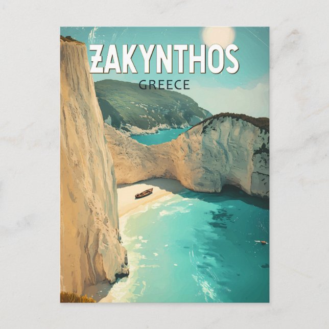 Postal Zakynthos Greece Illustration Travel Art Vintage (Anverso)