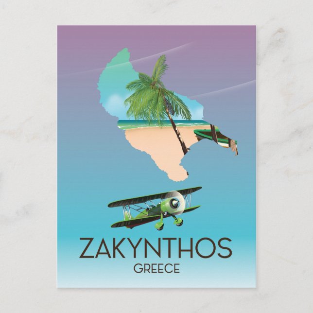 Postal Zakynthos Greece map travel poster (Anverso)