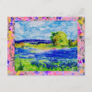 Postal zambullida de flores silvestres de red azul