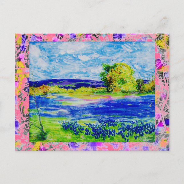 Postal zambullida de flores silvestres de red azul (Anverso)