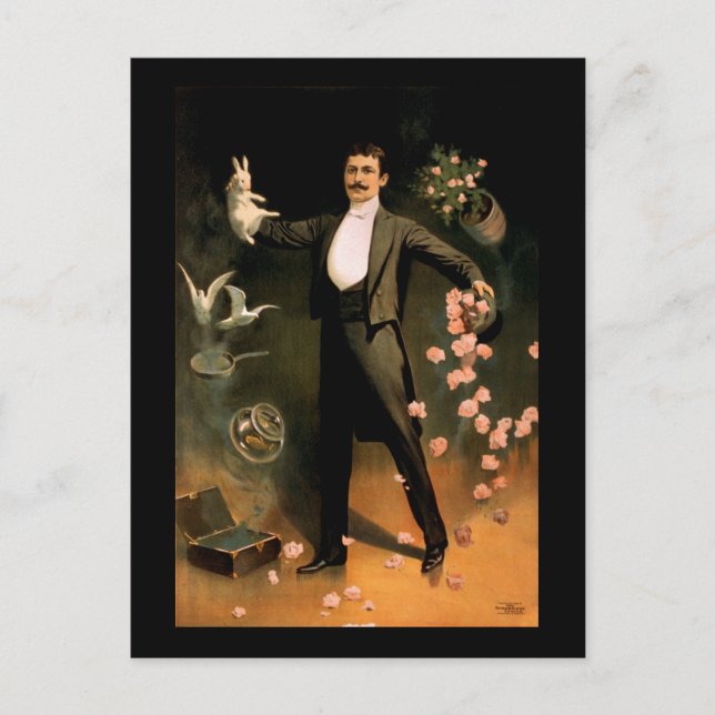 Postal Zan Zig actuando con conejos y rosas (Anverso)