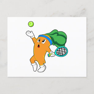 Postal Zanahoria en tenis con raqueta de tenis