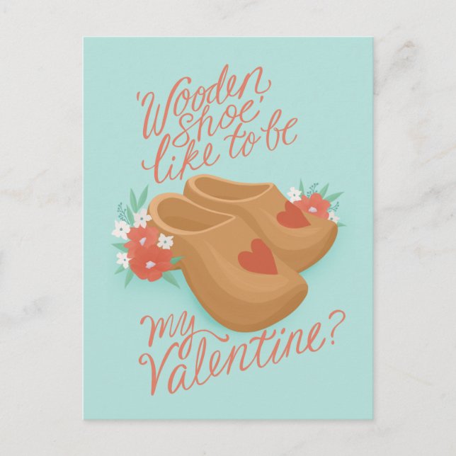 Postal Zapato de madera ser mi San Valentín (Anverso)