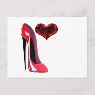 Postal Zapato de Stiletto Rojo y Corazón 3D