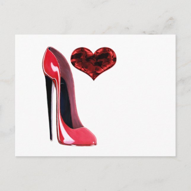 Postal Zapato de Stiletto Rojo y Corazón 3D (Anverso)