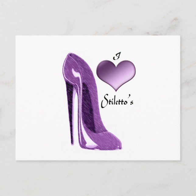 Postal Zapato lilaco lúcido y corazón 3D (Anverso)