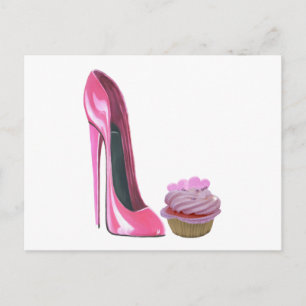 Postal Zapato y tarta de Stiletto rosa