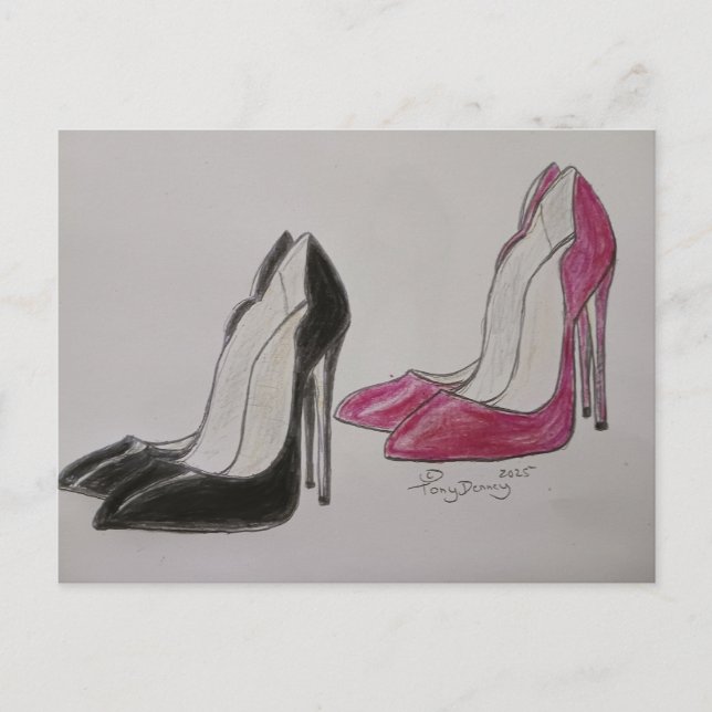 Postal zapatos altos súper rojos y negros (Anverso)